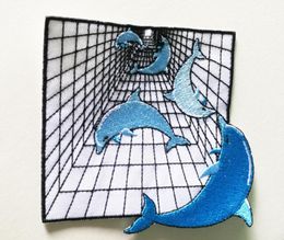 9595CM Cheap Blue Marine Organism Cartoon Cute Psychedelic Dolphins World Embroidery Patch Iron on Patch for Clothes5055740