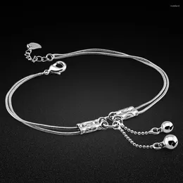 Anklets Trendy Jewellery 925 Sterling Silver Double Bell Barefoot Sandals On Foot Ankle Bracelets For Women Girl Leg Chain