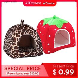 kennels pens Cute Strawberry Pet Dog Cat House Foldable Warm and Soft Winter Dog Bed Sofa Cave Dog House Dog Nest Y240322