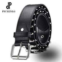 Hollow Bullet Decoration Belt Fashion Ladies Leather Luxury Studded Gift ManS Goth Rock Wild Adjustable WomenS Punk Black 240318