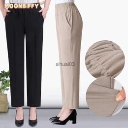 Women's Pants Capris 2022 Middle aged and elderly women spring and summer thin elastic waist loose cotton mother long casual Trousers Plus size M-3XLL2403