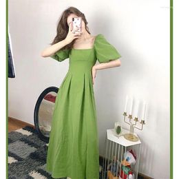 Party Dresses Avocado Green Dress Women's 2024 Summer French Bellflower Long Female Fashion Retro Design Sense Waist Thin