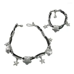Necklace Earrings Set Star Pendant Aesthetic Charm Bracelet HighSense Bracelets Trend Bangles Vintage Jewelry For Women Lady