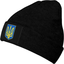 Berets National Emblem Of Ukraine Knit Beanie Winter Hats For Men And Women Knitted Cuffed Skull Cap
