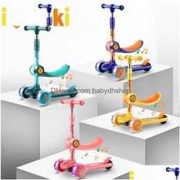 Bikes Ride-Ons Childrens Kick Scooter Folding Skateboard Kids Adjustable Height Flashing Light 3 Wheels Foot Scooters Boy Girl Gif Dhoed