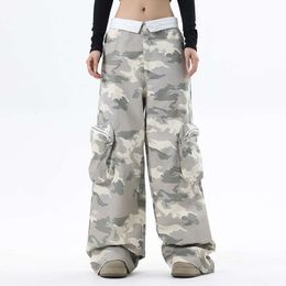 Camouflage Zipper Pocket Work Pants for Mens Outdoor Sports Camouflage Wide Leg Casual Straight Trend