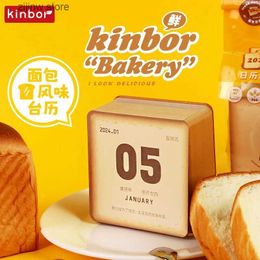 Calendar Kinbor 2024 New Creative Bread Table Calendar Mini Desktop Calendar Literature and Art Small Decoration Office Home Best Gift Y240322