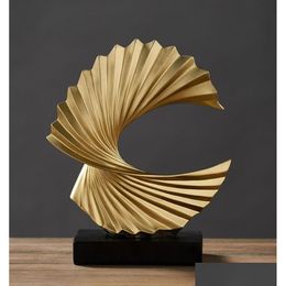 Decorative Objects Figurines Modern Decor Abstract Scpture Resin Art Golden Statue Living Room Home Decoration Office Desk Drop De Dh12B