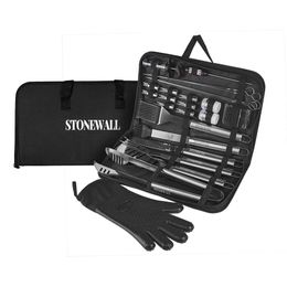 Stonewall Barbecue Grill Tool Set Stainless Steel Strong Durable Design Heat Resistant Glove Utensils Thermometer, Meat Injector, Kebabs, Corn Skewers - Perfect