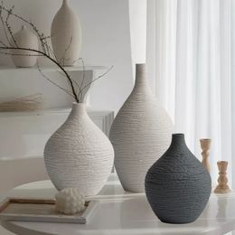 Simple Ceramic Vase Decoration for Home Nordic Luxury N Mouth Flower Pot Living Room Interior Office Desktop Decor Gift 240318