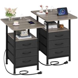 GYIIYUO Set 2 19 Inch (approximately 48.2 Cm) Large Desktops, Fast Charging Station 3 Fabric Drawers, Bedside Open Storage Space, Side Table with USB Port and