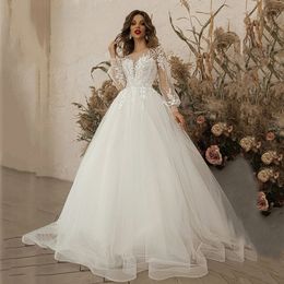 Exquisite Ivory Wedding Dress 2024 Long Sleeve Appliques Lace 3D Flowers Modern Tulle Boho Bride Gown Vestidos De Novias Custom Made