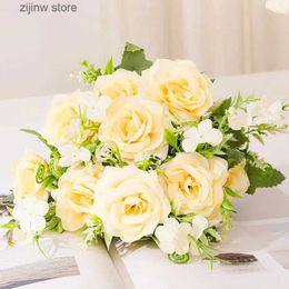 Faux Floral Greenery Nordic Rose Artificial Flowers Silk Bouquet Decor for Home Living Room Table Decoration Flowers Wedding Supplies Fake Flowers Y240322