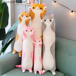 Plush Dolls Long cat throwing pillow cylindrical pillow cute cartoon cat large plush toy rag doll childrens toy Q240322