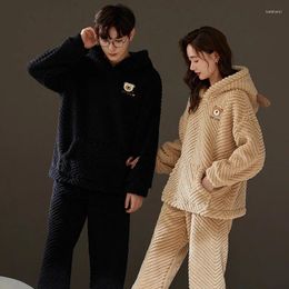Men's Sleepwear Korean Winter Warm Nightwear For Couples Women And Men Matching Homewear Coral Fleece Pyjamas Set Hombre Pijamas Para
