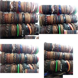 Charm Bracelets Wholesale 100Pcs Men Women Vintage Genuine Leather Surfer Cuff Wristbands Party Gift Mixed Style Fashion Jew Dhgarden Dhquw