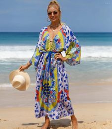 Beach Outfits For Women Bath Exits Pareo Cover Up Saida De Praia Feminino 2024 Summer Woman Dress Printed Kimono Vacation Sun