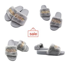 2024 Resistant Comfort In stock autumn and winter chain flash diamond fluffy slippers indoor and outdoor fluffy flat warm flip-flops