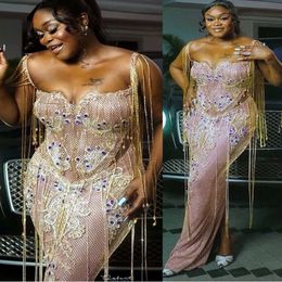 Aso Ebi Gheath Gold Gold Prom Crystals Evening Party Party Second Arteption Conduction Orvice Bress Robe de Soiree ZJ