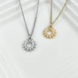 Pendant Necklaces Circle Sun Stainless Steel Necklace Hollow Gold Plated Men Women Cross Chain Chokers Jewelry Charms Gifts