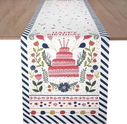 Table Cloth Happy Birthday Cake Flower Linen Runner Dresser Scarf Decor Holiday Party Kitchen Dining