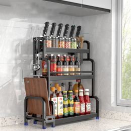 Racks 2/3Layers Kitchen Rack Stainless Steel Knife Spice Rack Seasoning Storage Jars Condiments Cutting Board Drain Stand Organiser