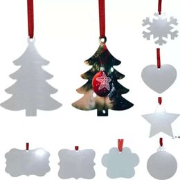 Ornament Sublimation Double-Sided Xmas Blank Christmas Tree Pendant Multi Shape Aluminum Plate Metal Hanging Tag Holidays Decoration Wly935