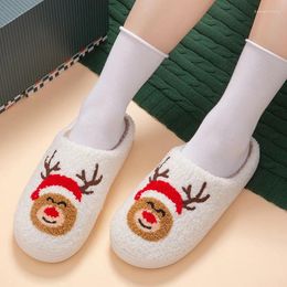 Slippers Christmas Elk Women's Cartoon Plush Warm Anti Slip Flat Bottom Cotton Shoes Indoor Home Comfortable Casual