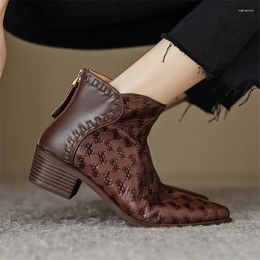 Boots 2024 Autumn Genuine Leather Women Pointed Toe Fashion For Winter Zapatos Mujer Vintage Short