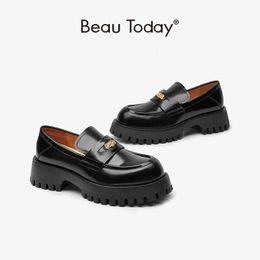 BeauToday Platform Loafers Women Genuine Cow Leather Penny Flats Round Toe Slip On Female Chunky Casual Shoes Handmade 26569 240320