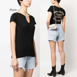 purple jeans 24 Summer New French Style ZV Back Classic Letter Gold Plated U-neck Women's Black Short Sleeved T-shirt