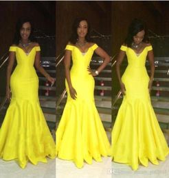 Bright Yellow Off Shoulder Prom Dresses With Sleeves Mermaid Floor Length Long Sexy African Brazil Women Party Evening Gowns 20194208393