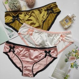 Women's Panties 2024 Satin Bow Tie Briefs Silky Ladies Underwear Wooden Ear Japanese Panty Lingerie Women Intimates