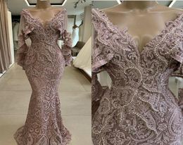 2020 Real Image Evening Gowns With Wrap Lace Appliqued Pearls Luxury Mermaid Prom Dress Party Wear Custom Made Formal Occasion Dre6759829