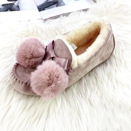Casual Shoes High Quality Women Flats Genuine Leather Brand Driving Winter Natural Fur Wool