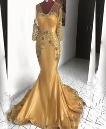2020 Gold Sexy Mermaid African Mother of Bride Dress V Neck Lace Beaded Evening Dresses Formal Party Prom Gowns1237398