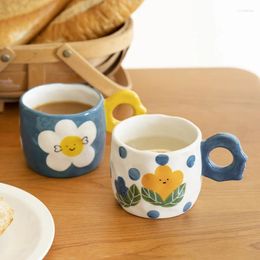 Mugs Hand Painted Flower Mug Cute Birthday Gift Household 350ml Round Nordic Ins Wind Creative Ceramic Milk Coffee Breakfast Bea Cup