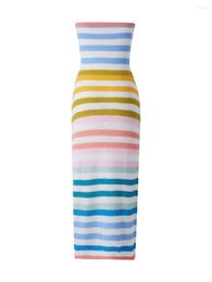 Casual Dresses Women Summer Knit Ribbed Dress Sexy Strapless Bodycon Tube Elegant Slim Fit Going Out Party Cocktail