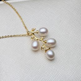 Wedding Gold Plated Pearl Pendants Fine Jewelry For Women Natural Freshwater Pearl Necklaces White Purple 240318