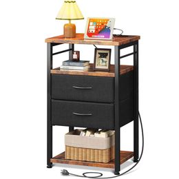 AODK Charging Station, Table with Drawers, Bedroom Small 4-layer Storage, Bedside Table, Black