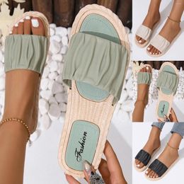 Slippers Ladies Summer Fashion Solid Colour Ruffle Soft Bottom Flat Out Beach Mopping For Women