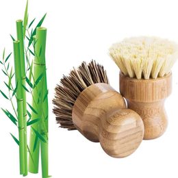 Cleaning Kitchen Nature Wood Sisal Palm Phoebe Bamboo Short Handle Round Dish Brush Washing Pot Brushing ing