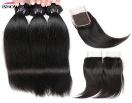 Whole Cheap 8A Brazilian Straight Hair Bundles With Closure 3pcs Hair Extensions With 4x4 Lace Closure Weaves 4092521