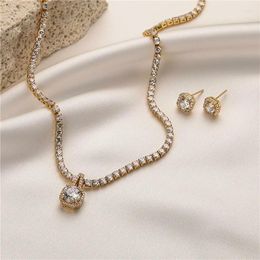 Stud Earrings For Women's 18k Gold Plated Colorful Crystal Zircon Geometric Square Chain Fashion Jewelry Couple Gift