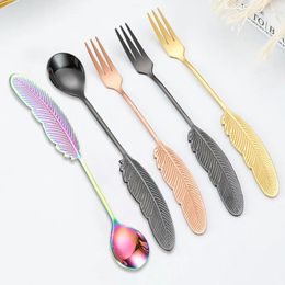 Spoons Creative Feather Spoon Fork Stainless Steel Coffee Cake Dessert Teaspoon Fruit Wedding Gift Kitchen Tableware