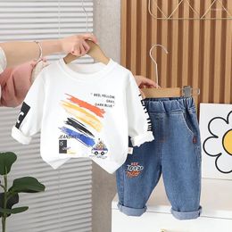 Clothing Sets 2024 Spring Baby Boy Clothes 1 To 5 Years Causal Printed O-neck Pullover Long Sleeev T-shirts And Pants Kids Boys Outfit Set