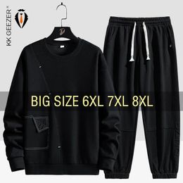 Men Sweatshirts Set 5XL 6XL 7XL 8XL Plus Size Hoodies Cotton Streetwear Hooded Sportswear Long Sleeve Autumn ONeck Pullovers 240315