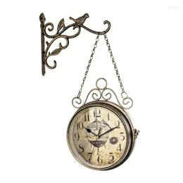 Wall Clocks Vintage Double Side Silent Clock Home Bedroom Dormitory