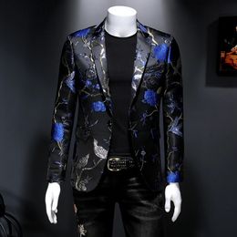 Vintage Luxury Jacquard Blazers Men Flower Slim Fit Blazer Jacket Hommes Wedding Club Party Dress Singers Costumes 240313