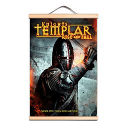 Vintage Medieval Crusader Warrior Solid Wall Hanging Banner - Wood Scroll Painting Wall Art Decoration Wallpaper - Knights Templar Poster Wall Chart AB10